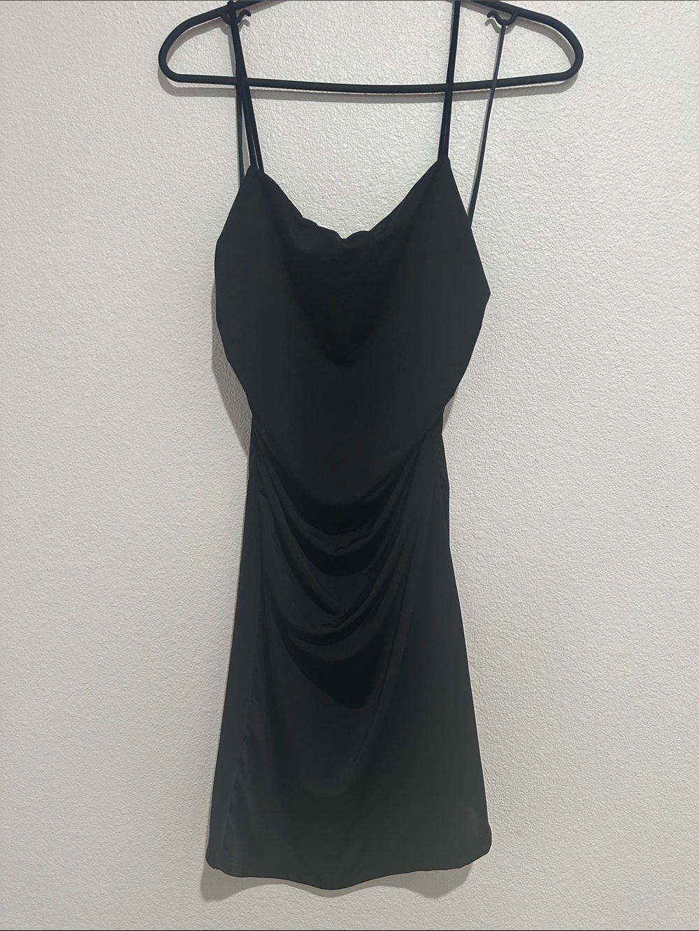 New! URBAN OUTFITTERS Black Satin Cowl Neck Mini Dress, size small